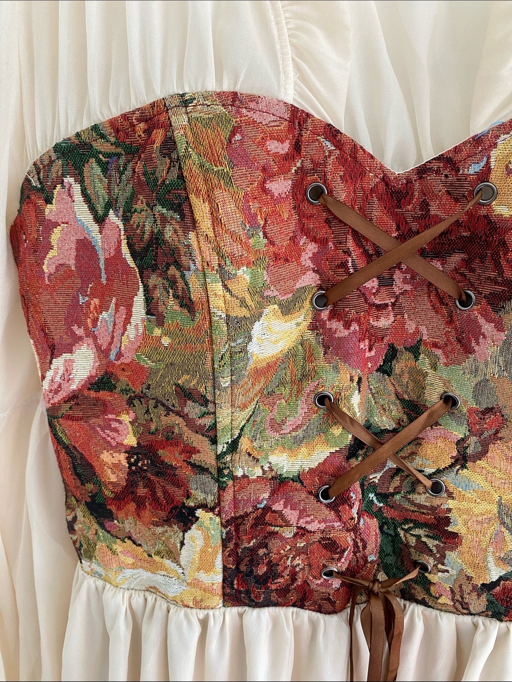 Renaissance Tapestry Sheer Corset Billowy Sleeves Maxi Dress LARGE - Picture 3 of 10